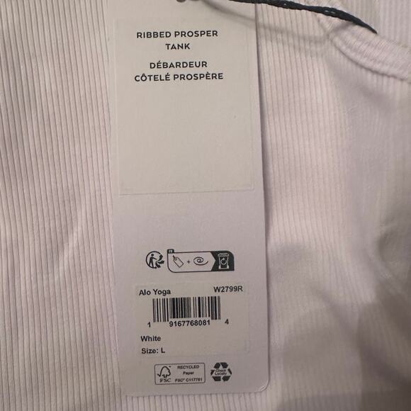 (on hold @Sarie)Alo Yoga White Ribbed Crop Tank Top Athleisure Workout Yoga NWT - Picture 3 of 3